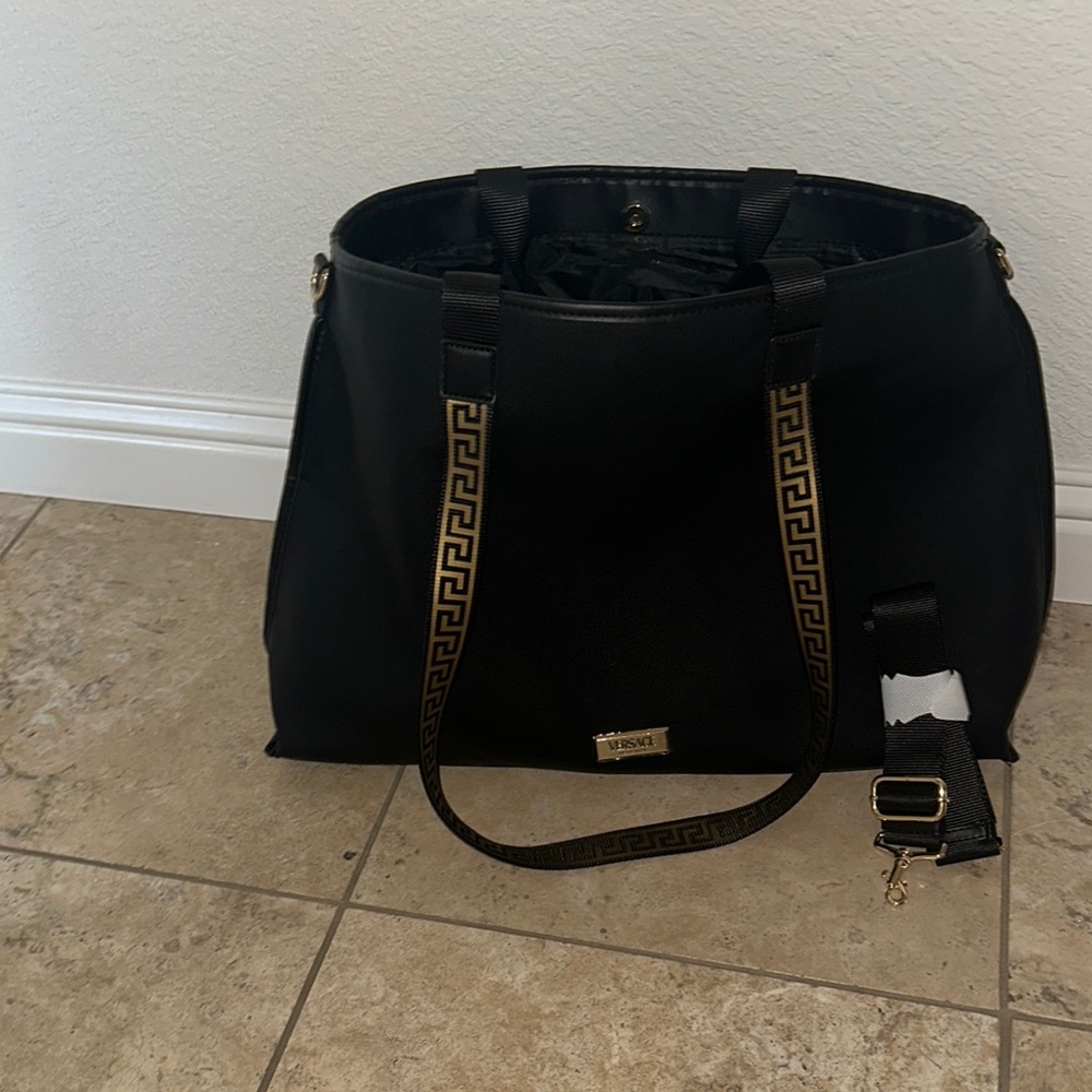 Versace Black Tote Bag with Gold Accents